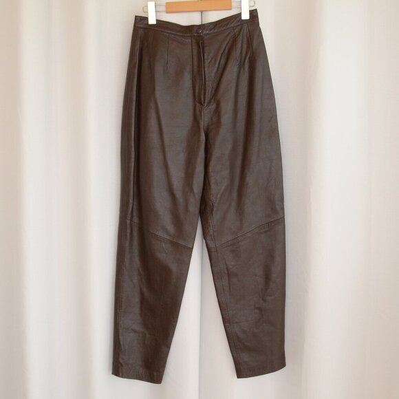 Lord & Taylor Brown Leather Barrel Pants Sz 4/6 - Picture 1 of 6